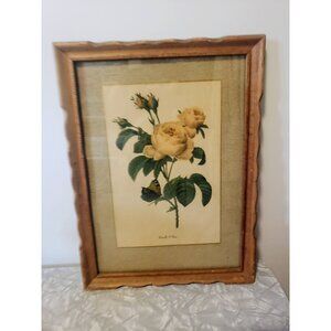 Vintage Butterfly and Roses Print in Wooden Frame: Shabby Chic Farmhouse Decor